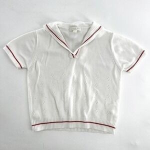 Nicholas Bears Kids White Knit Collared Short Sleeve Sweater 100%‎ Cotton
